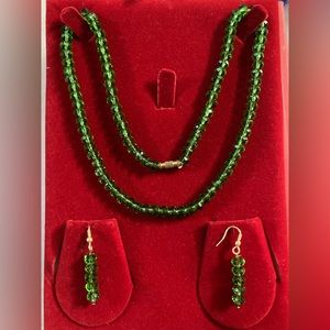 Emerald green necklace and earrings comes as a complete set.